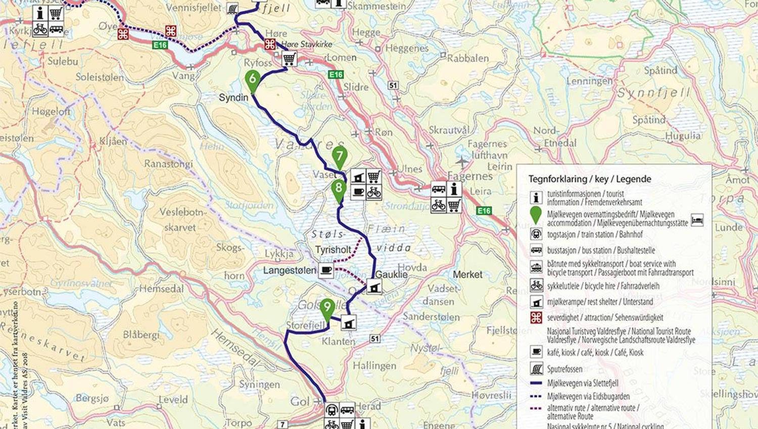 Overview map of the southern part of Mjølkevegen