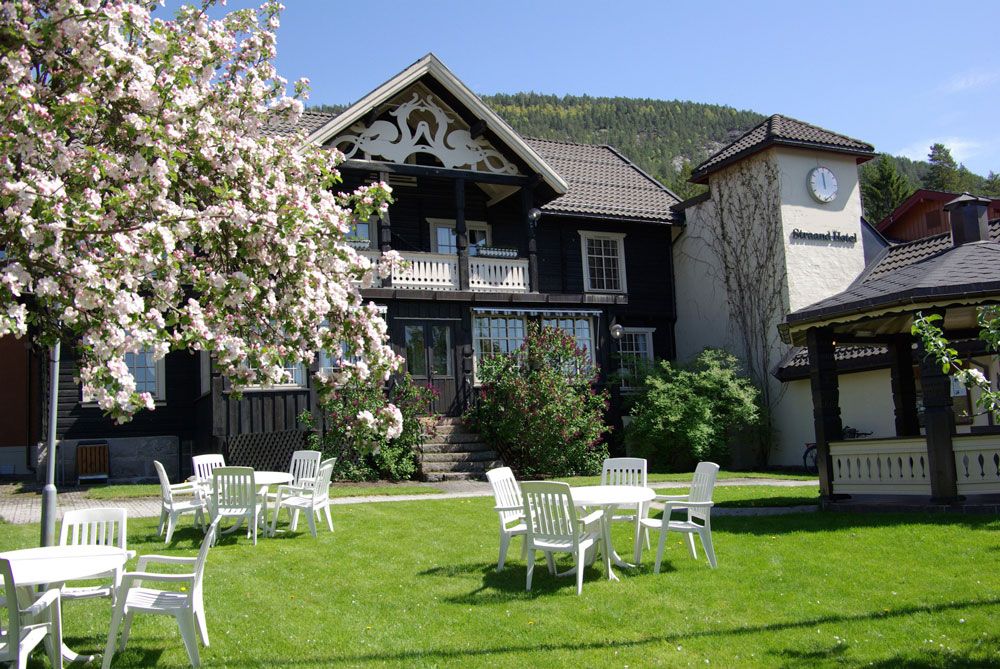 the apple orchard at Straand Hotel in the spring