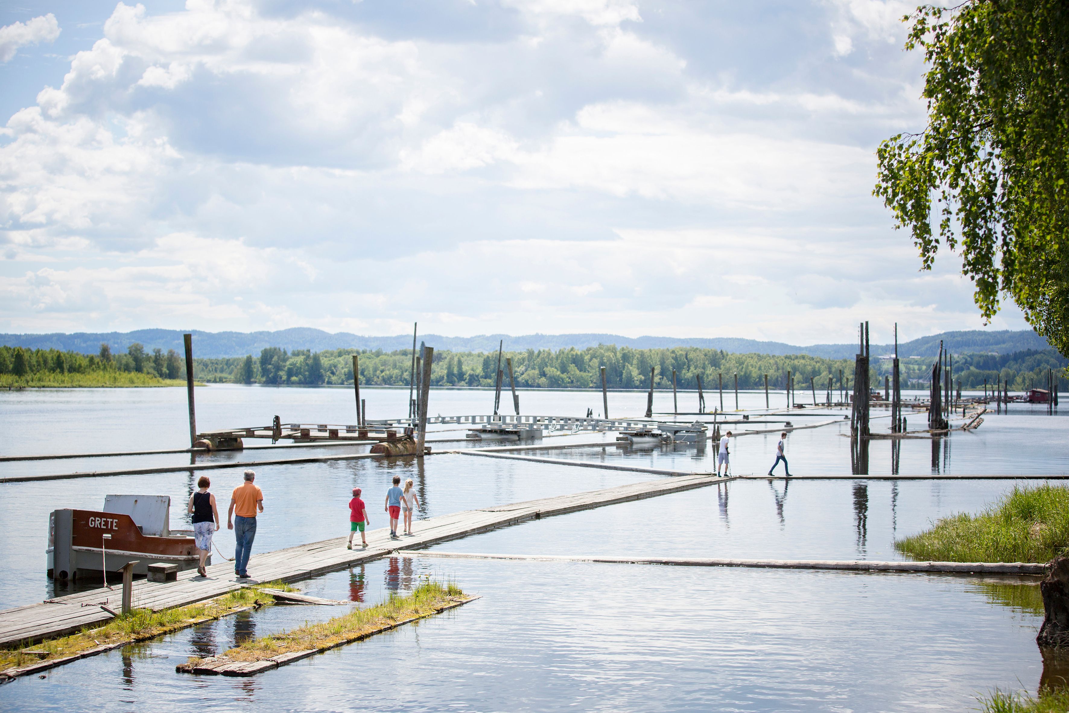 Family walking on water 