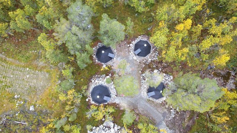 Teepees pictured from above.