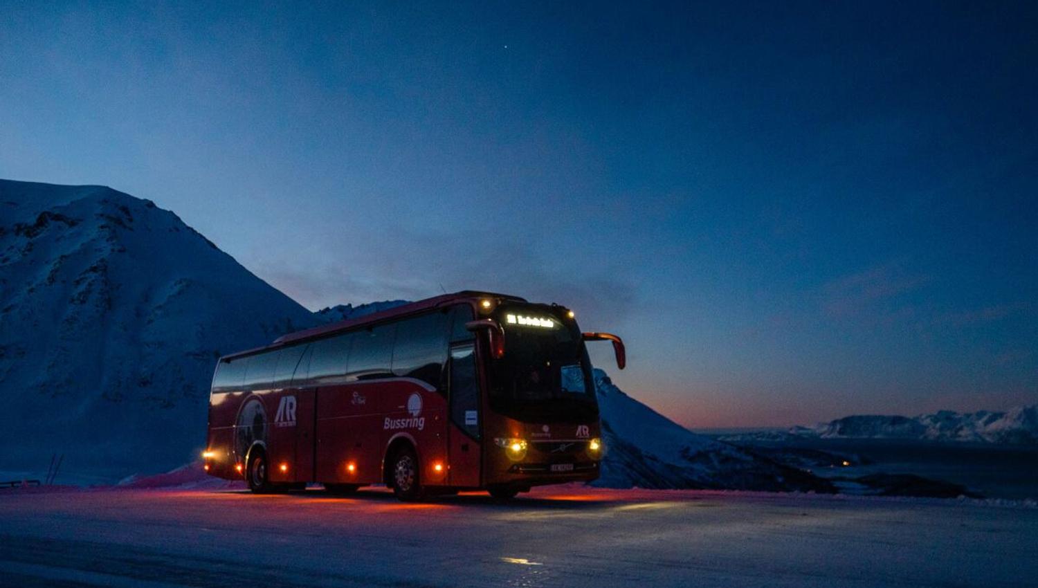 Evening photo of the Arctic Route bus