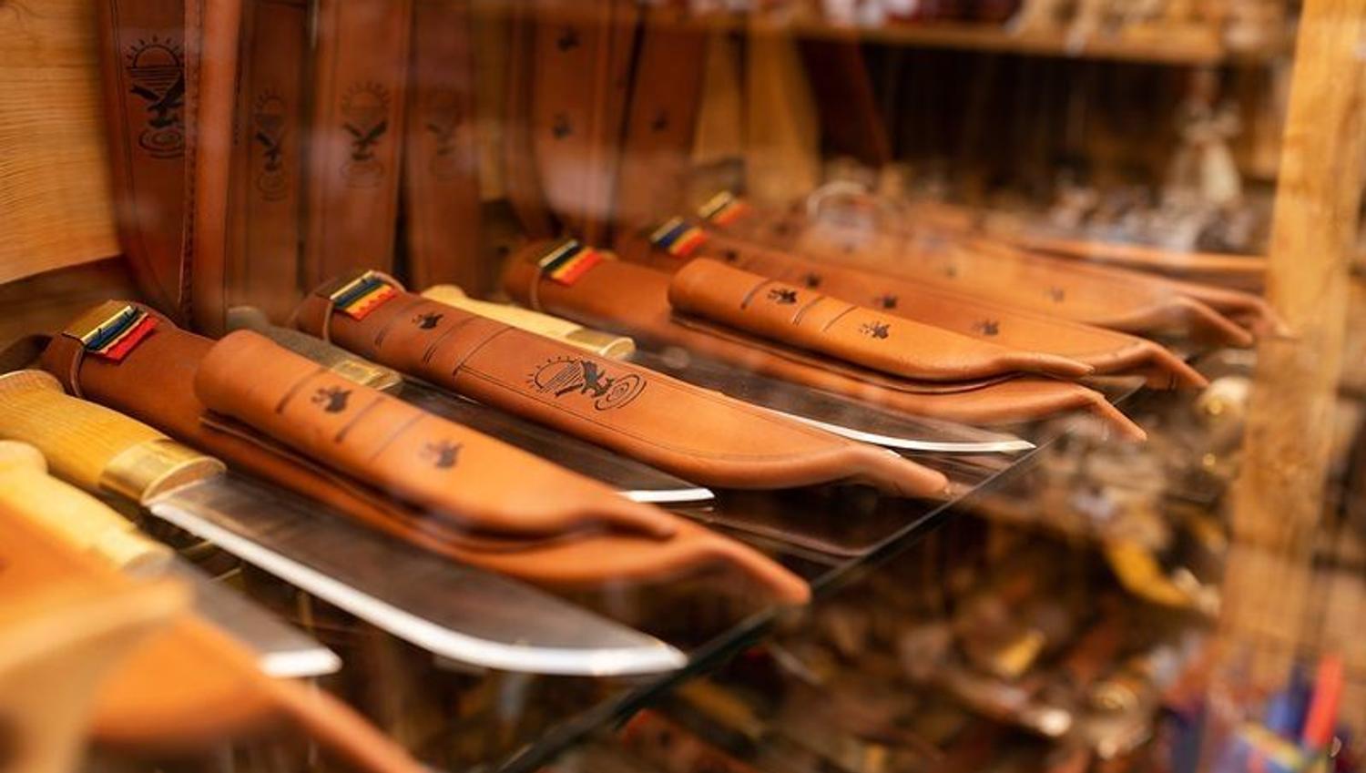 Selection of traditional Sámi knives at Tromsø Gift & Souvenir Shop.