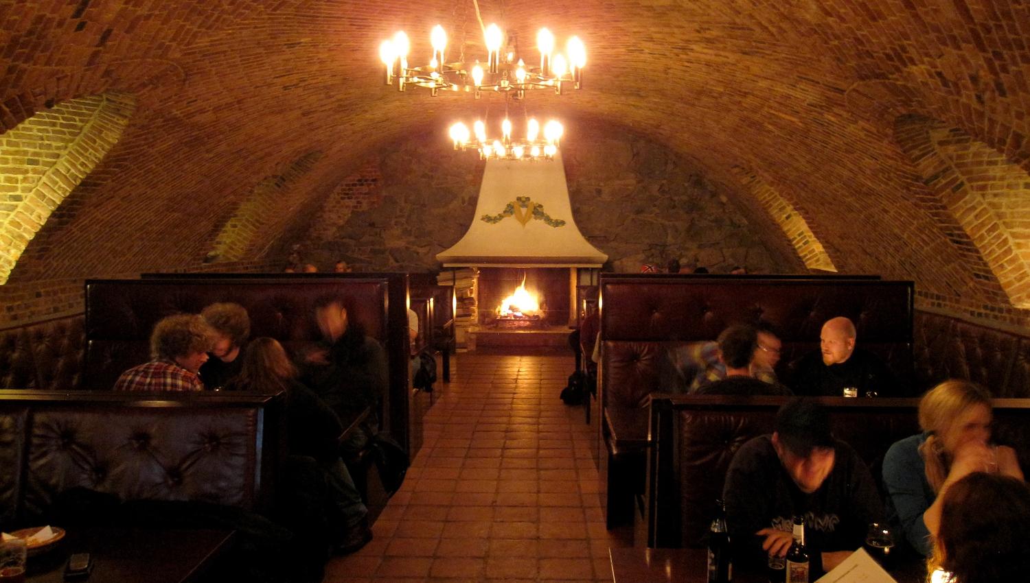 vaulted cellar with fireplace
