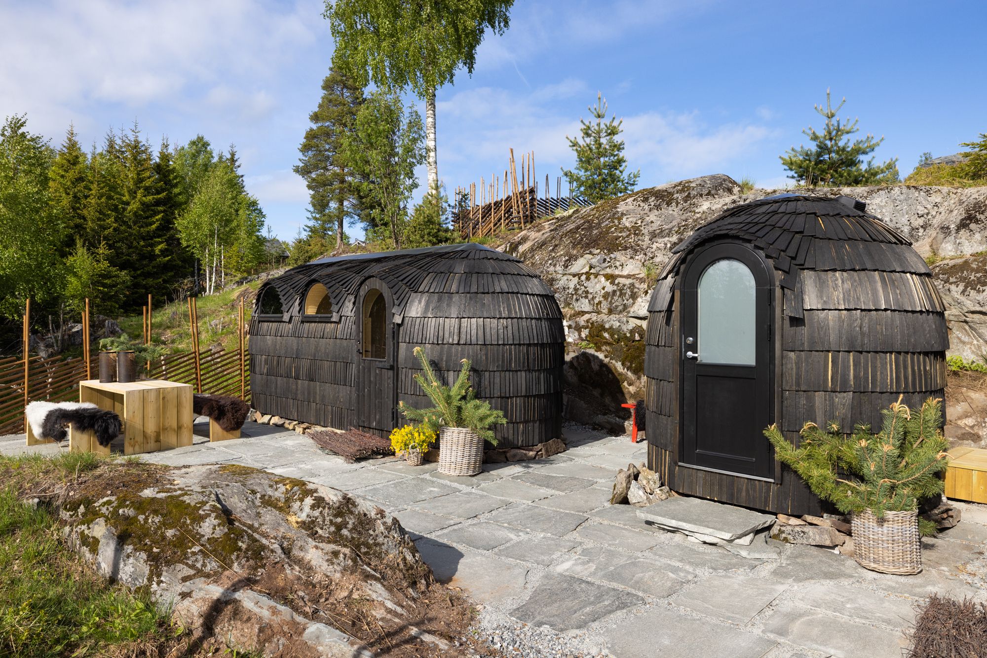 Outside view of toilet and sauna facilities. 