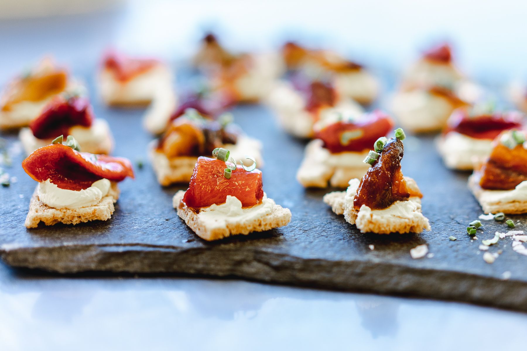 Canapés ready on a slate
