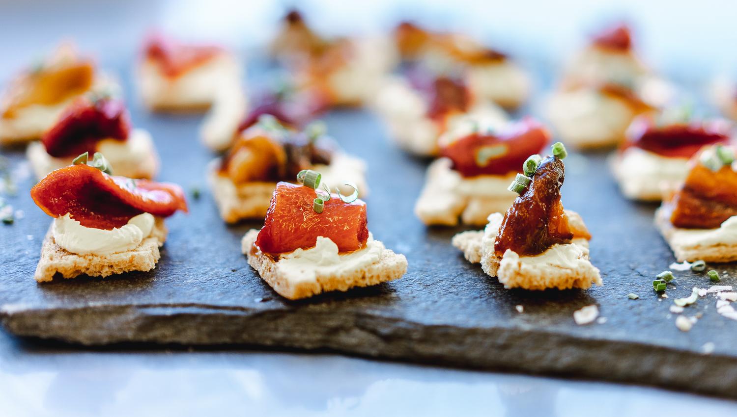 Canapés ready on a slate