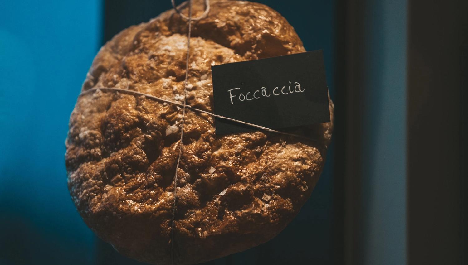 Display of a foccaccia bread