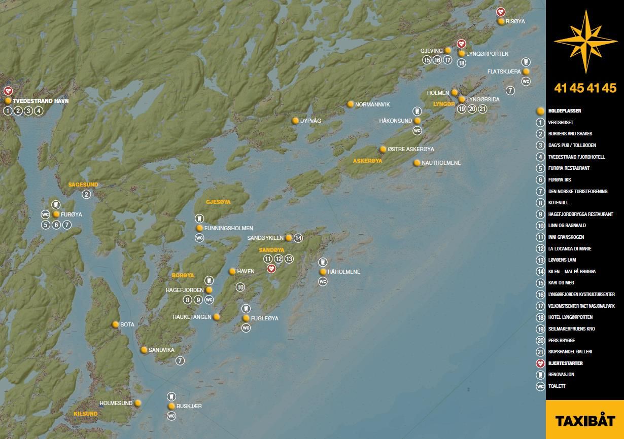 Sørlandets Maritime taxibåt kart