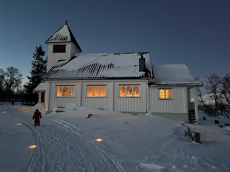church on the island in winter