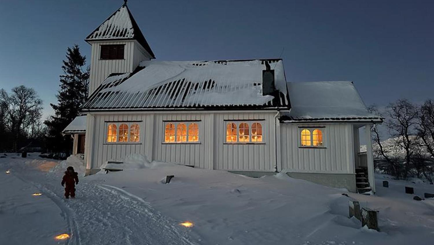 church on the island in winter