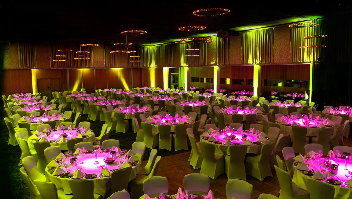 a room decorated to a banquet
