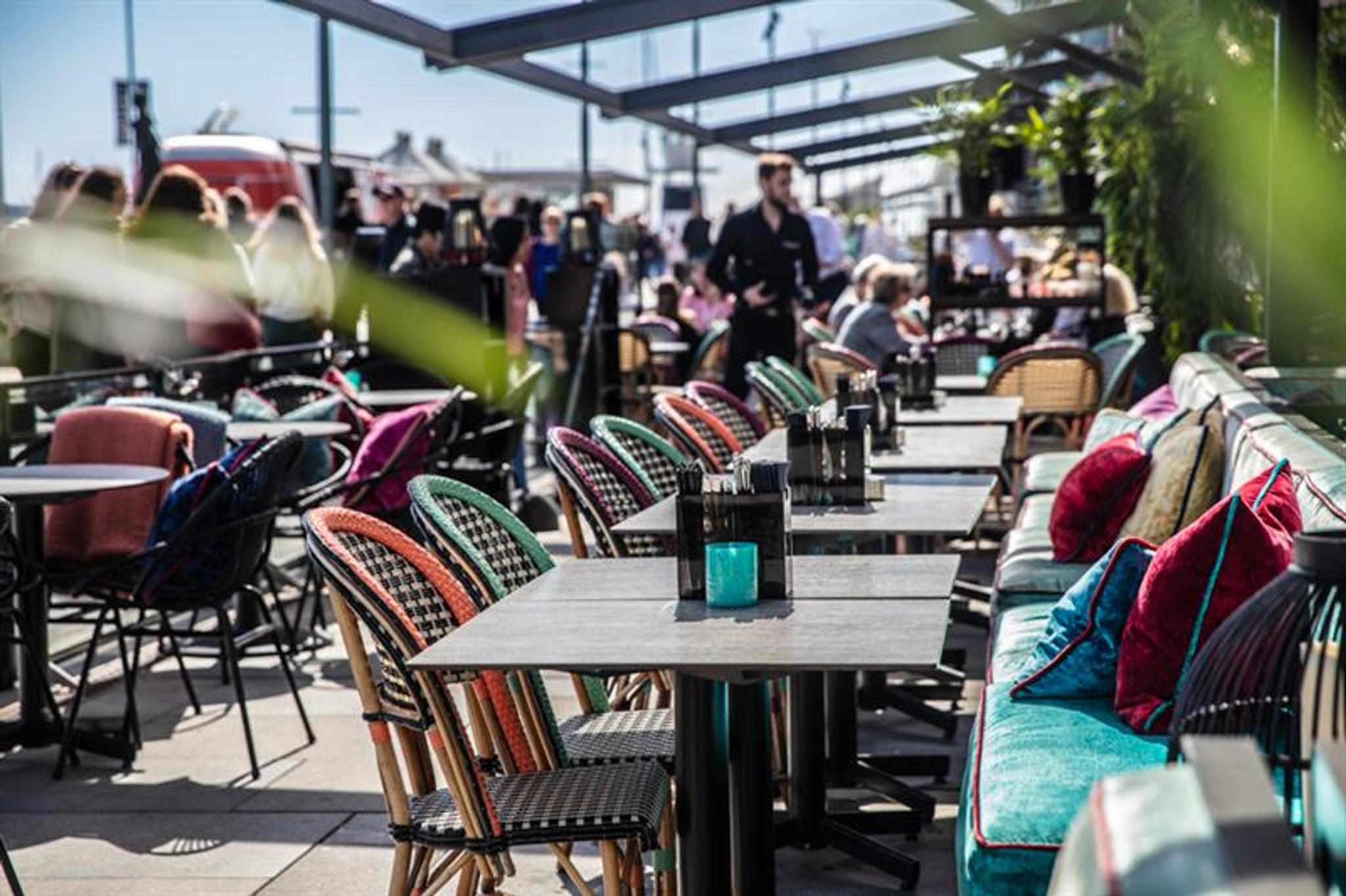 Outdoor terrace at Aker Brygge.