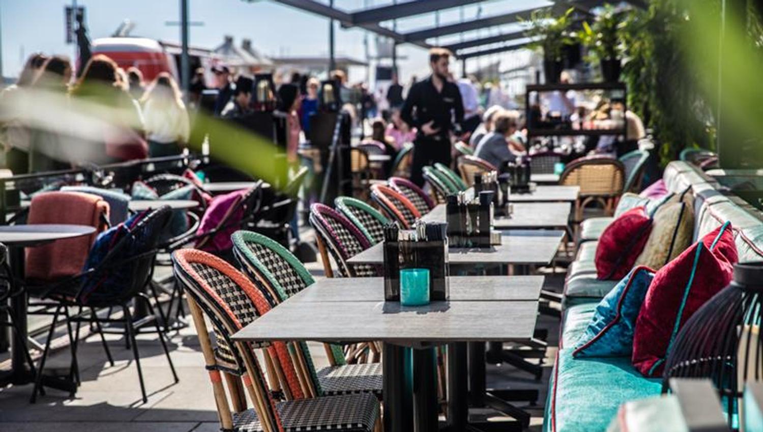 Outdoor terrace at Aker Brygge.