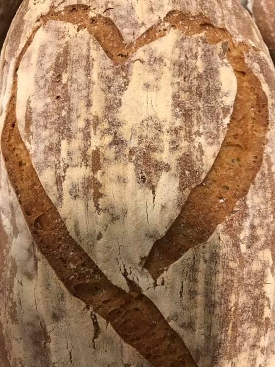 Bread with a heart label