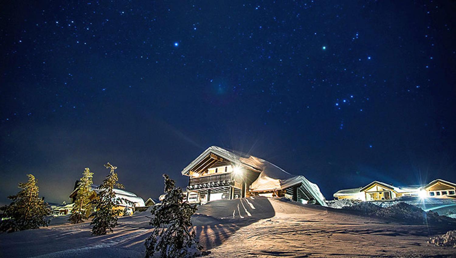 cabins at Vrådal booking in a winter night