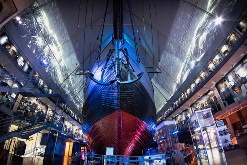 Interior photo of the ship inside the Fram Museum.