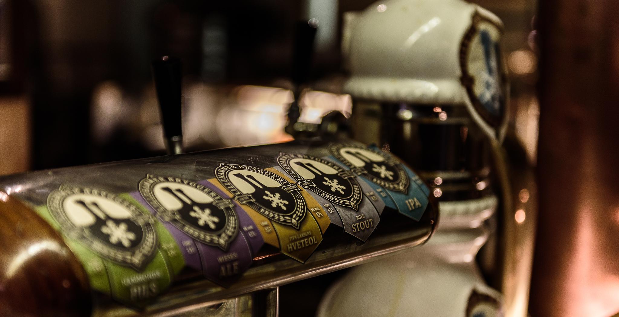 Beer taps at Lillehammer bryggeri