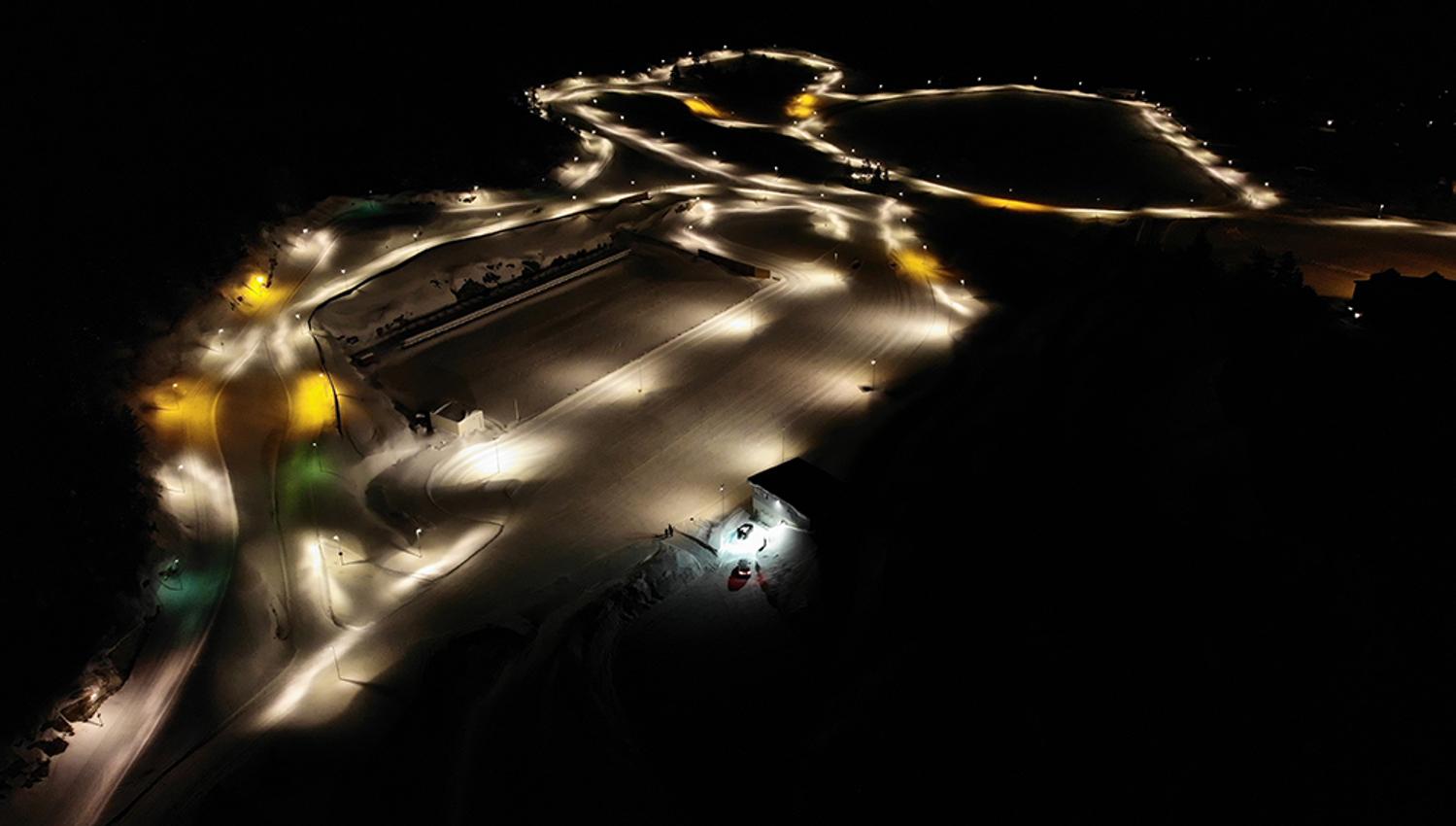 iluminated cross-country trails at Gautefall biathlon in winter