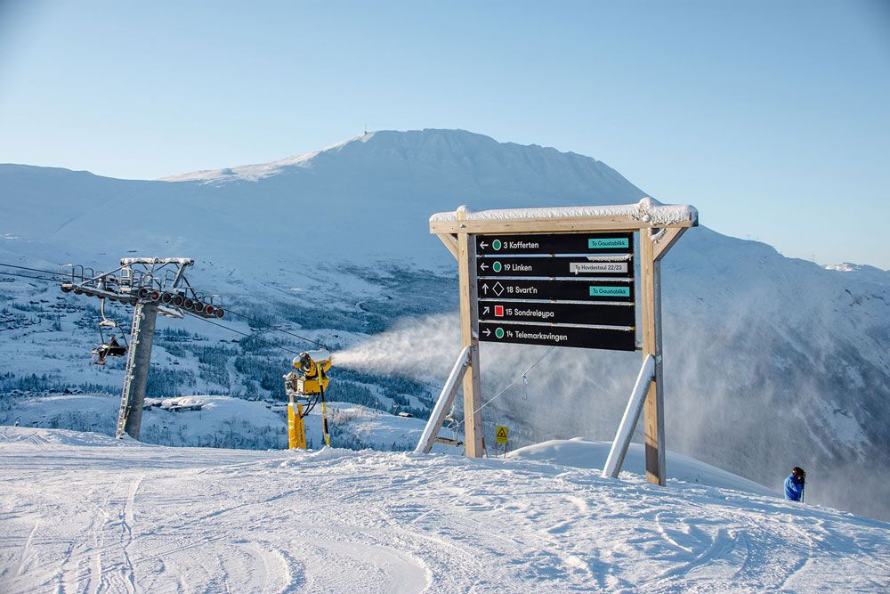 signs above the slopes at Gausta ski centre