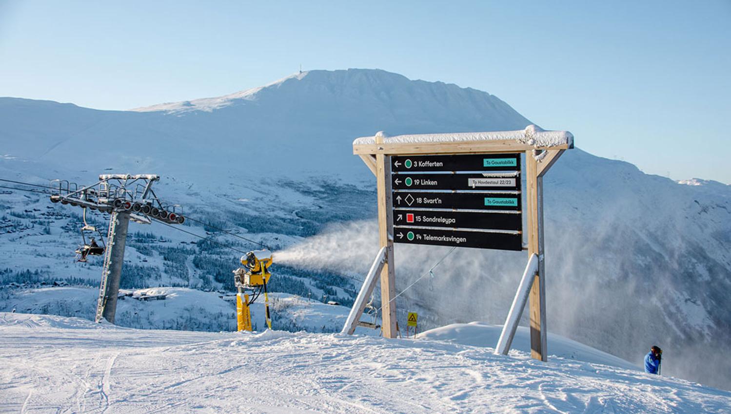 signs above the slopes at Gausta ski centre