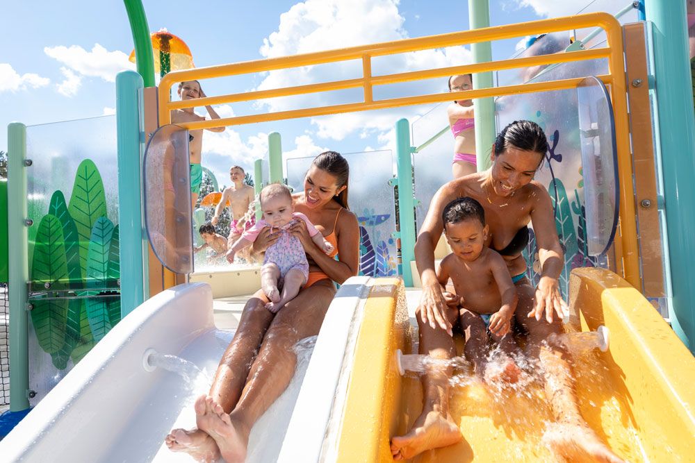 mothers with small children in a slide at Bø Sommarland