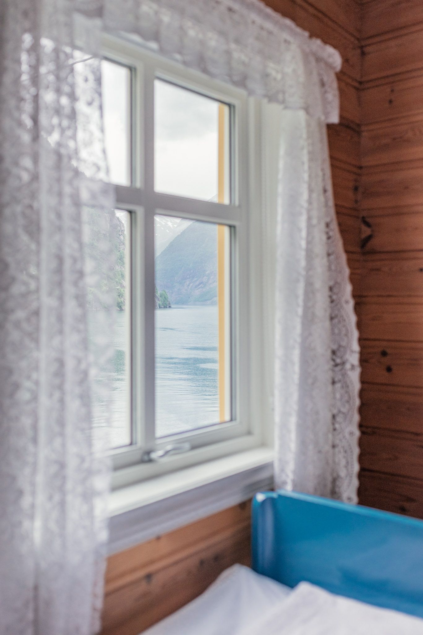 View from the bedroom at Stana Farm – the Hardangerfjord and Folgefonna glacier just outside the window.