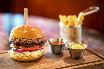 Detail photo of hamburger.