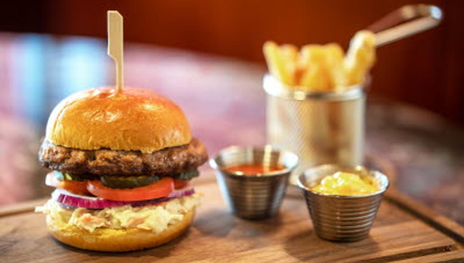 Detail photo of hamburger.