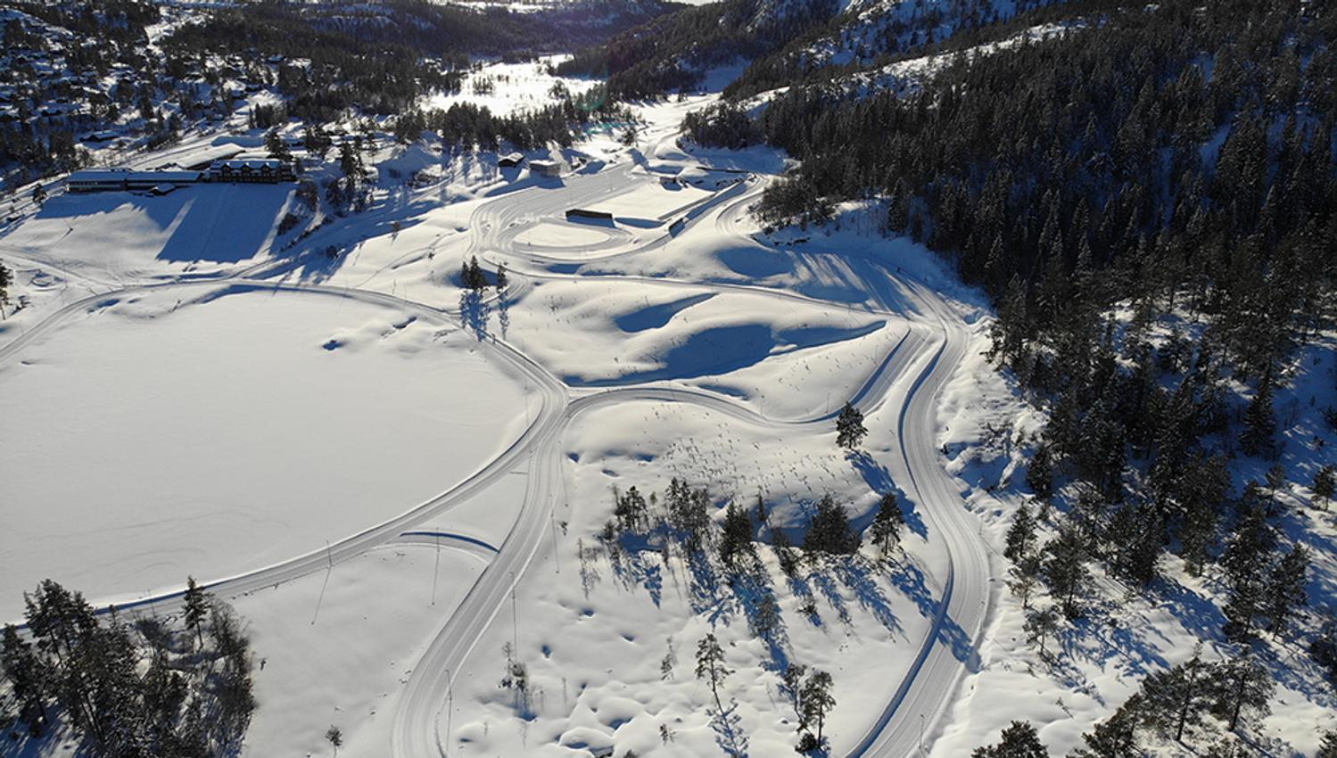 cross-country trails at the Gautefall biathlon in winter