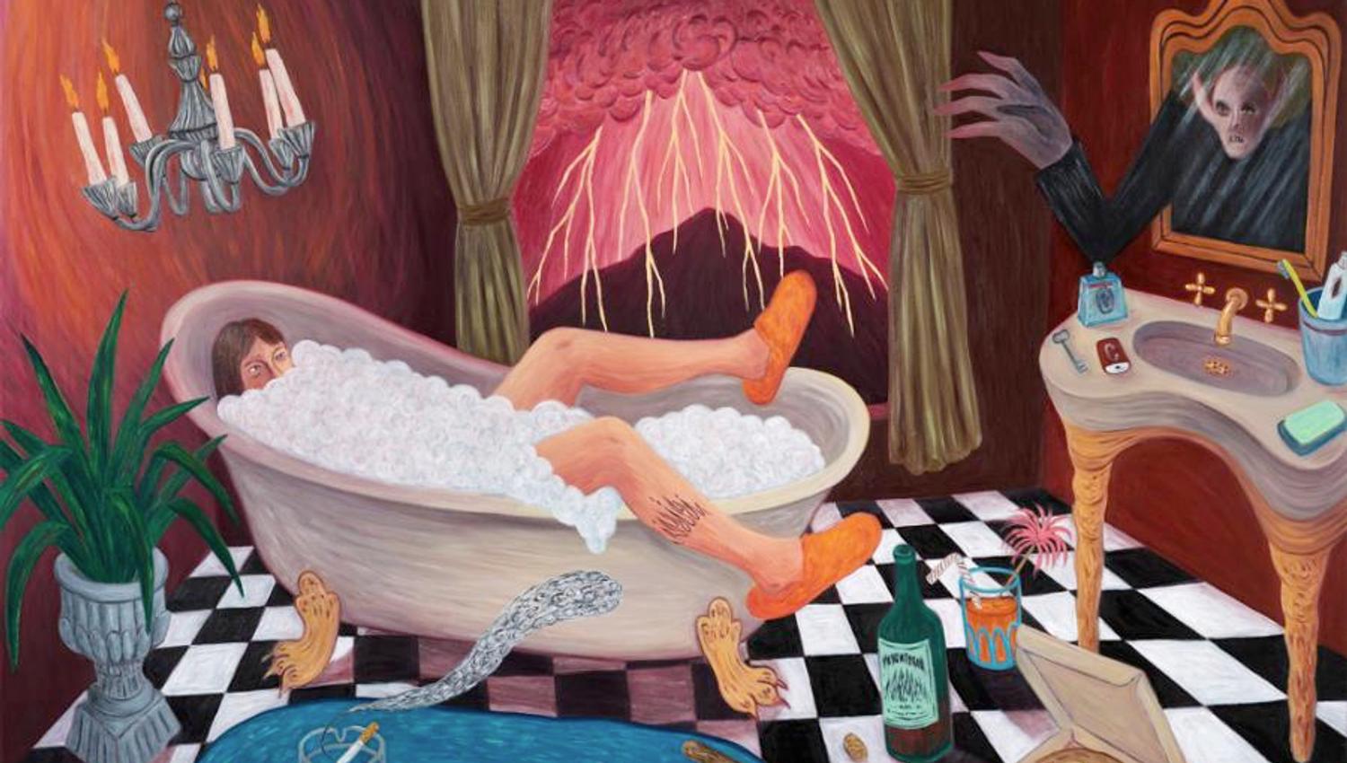 Finsk kunst maleri med person i badekar