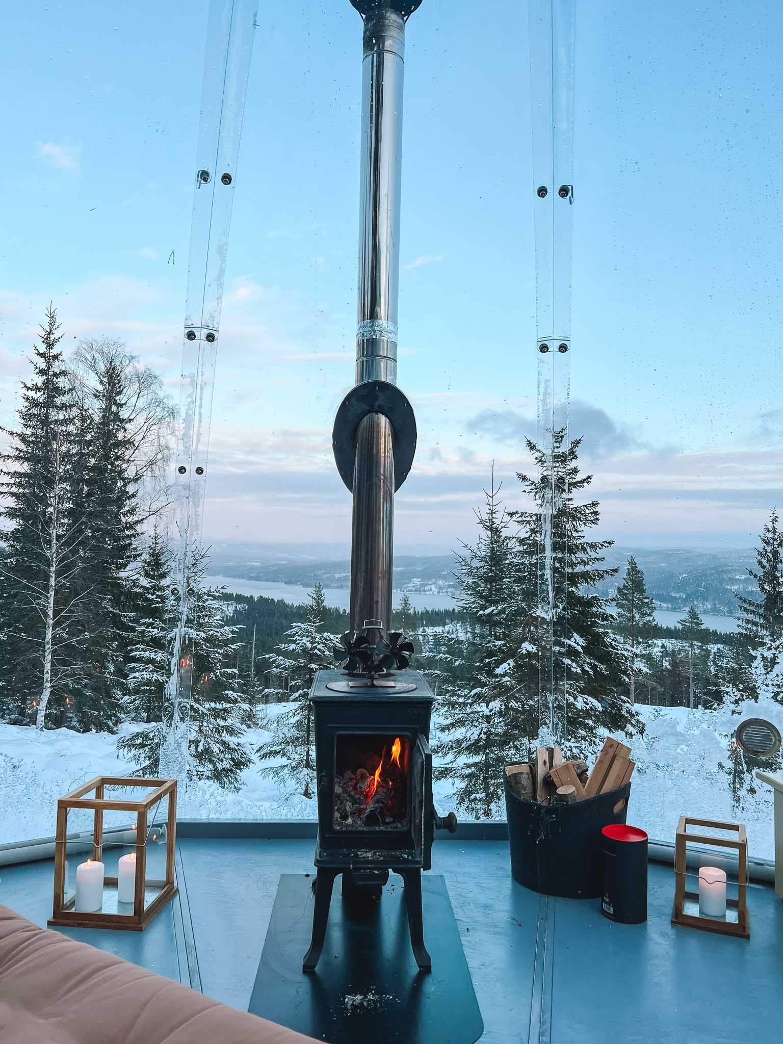 The wood-burning stove heats up well during winter
