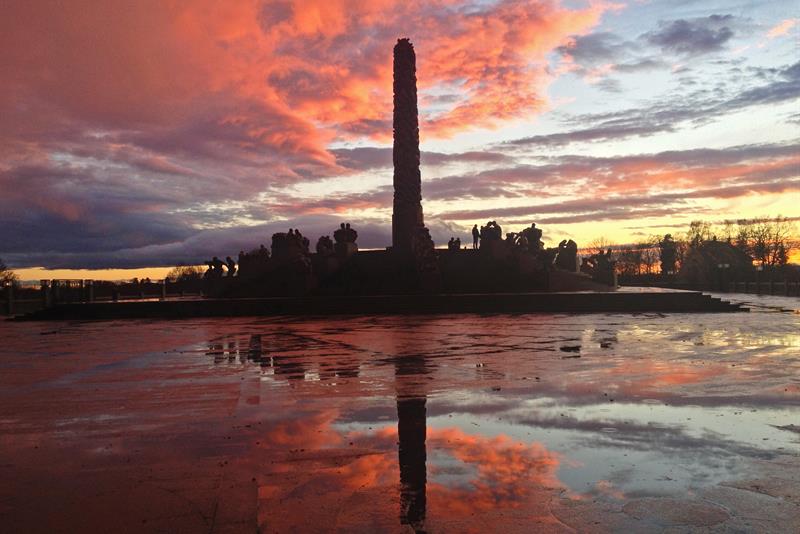 The monolith during sunset.