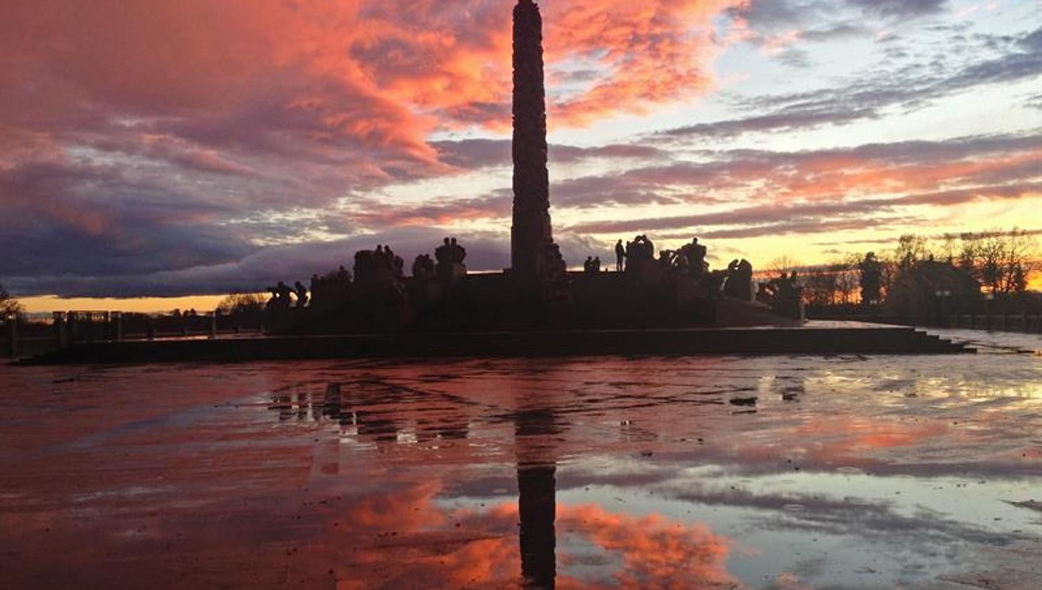 The monolith during sunset.