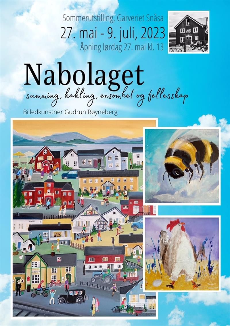 Plakat for sommerutstillingen med Gudrun Røyneberg på Garveriet 27. mai - 9. juli