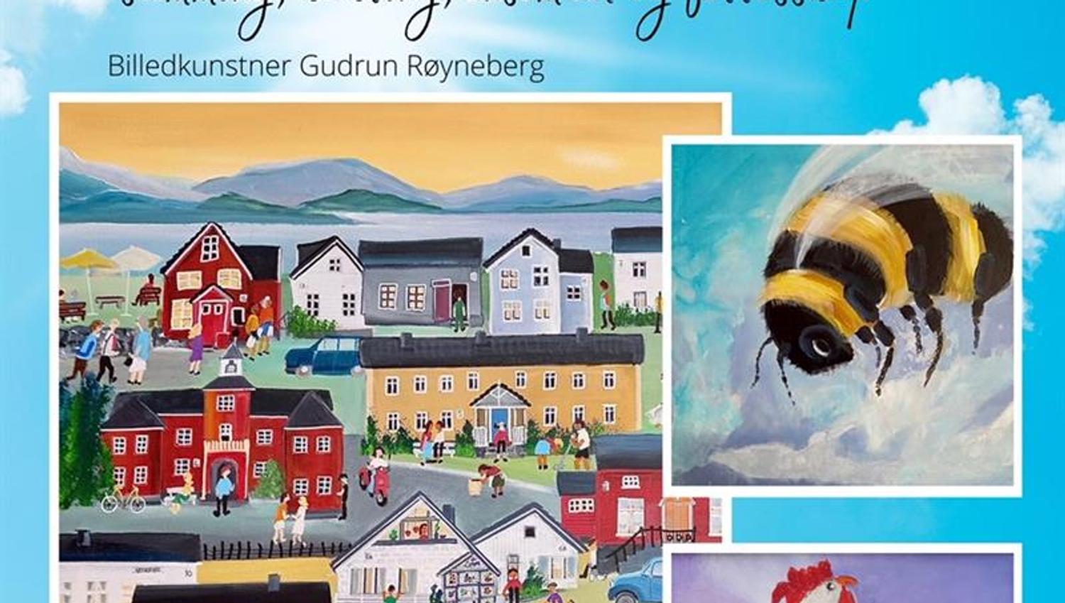 Plakat for sommerutstillingen med Gudrun Røyneberg på Garveriet 27. mai - 9. juli
