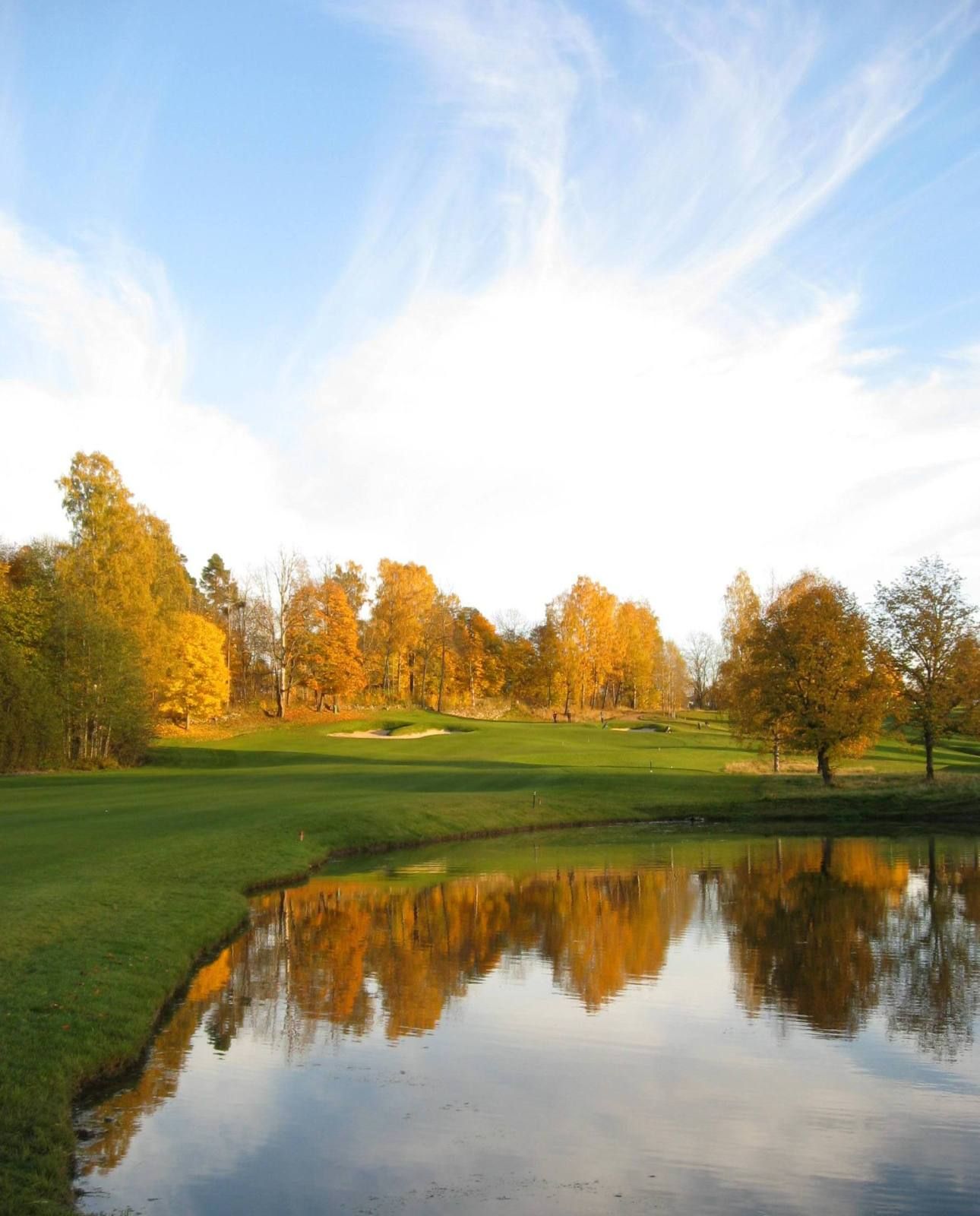 the golf course in autumn with deciduous trees in autumn colours