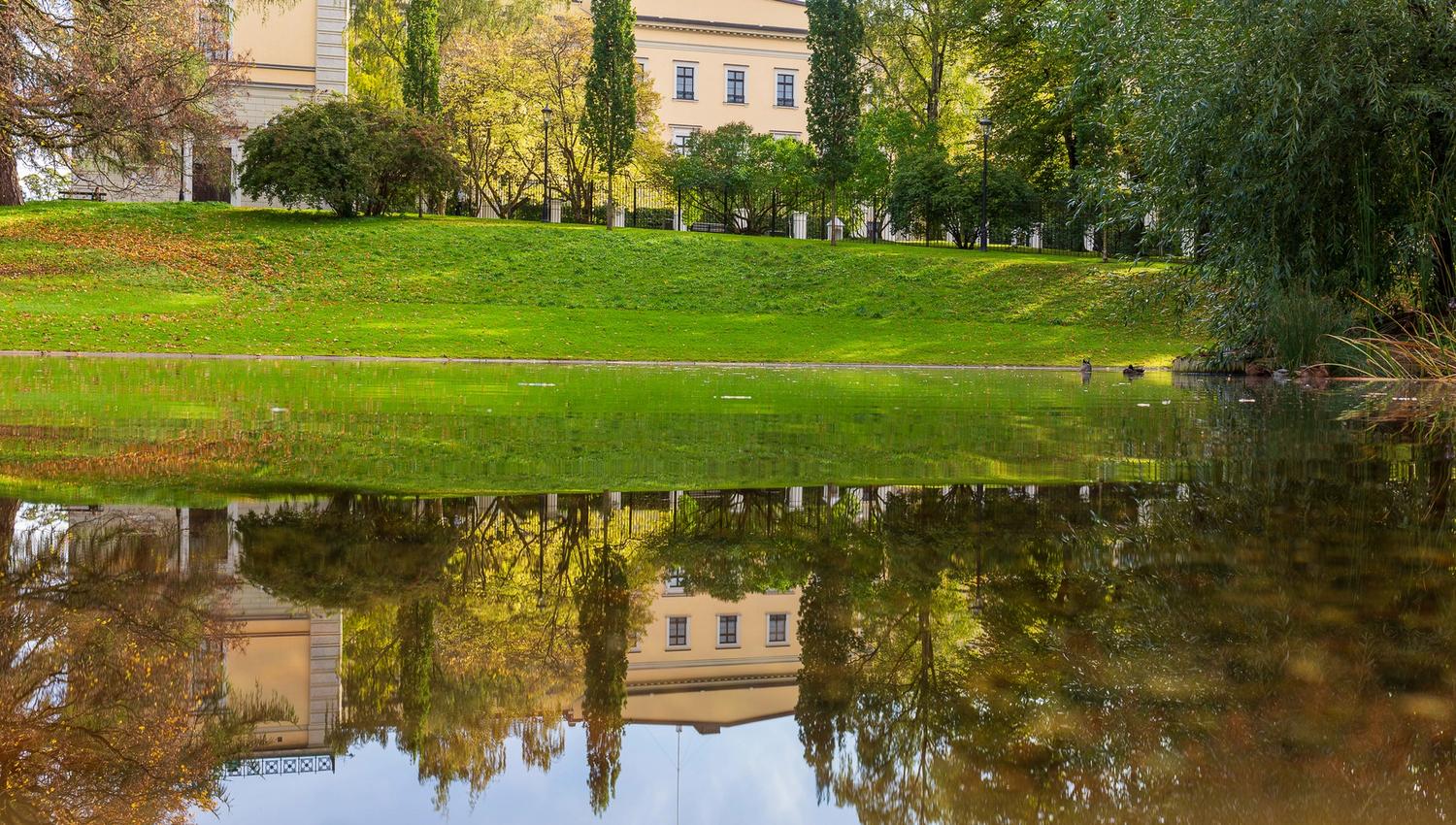 Pond in the Palace Park with the Palace in the background