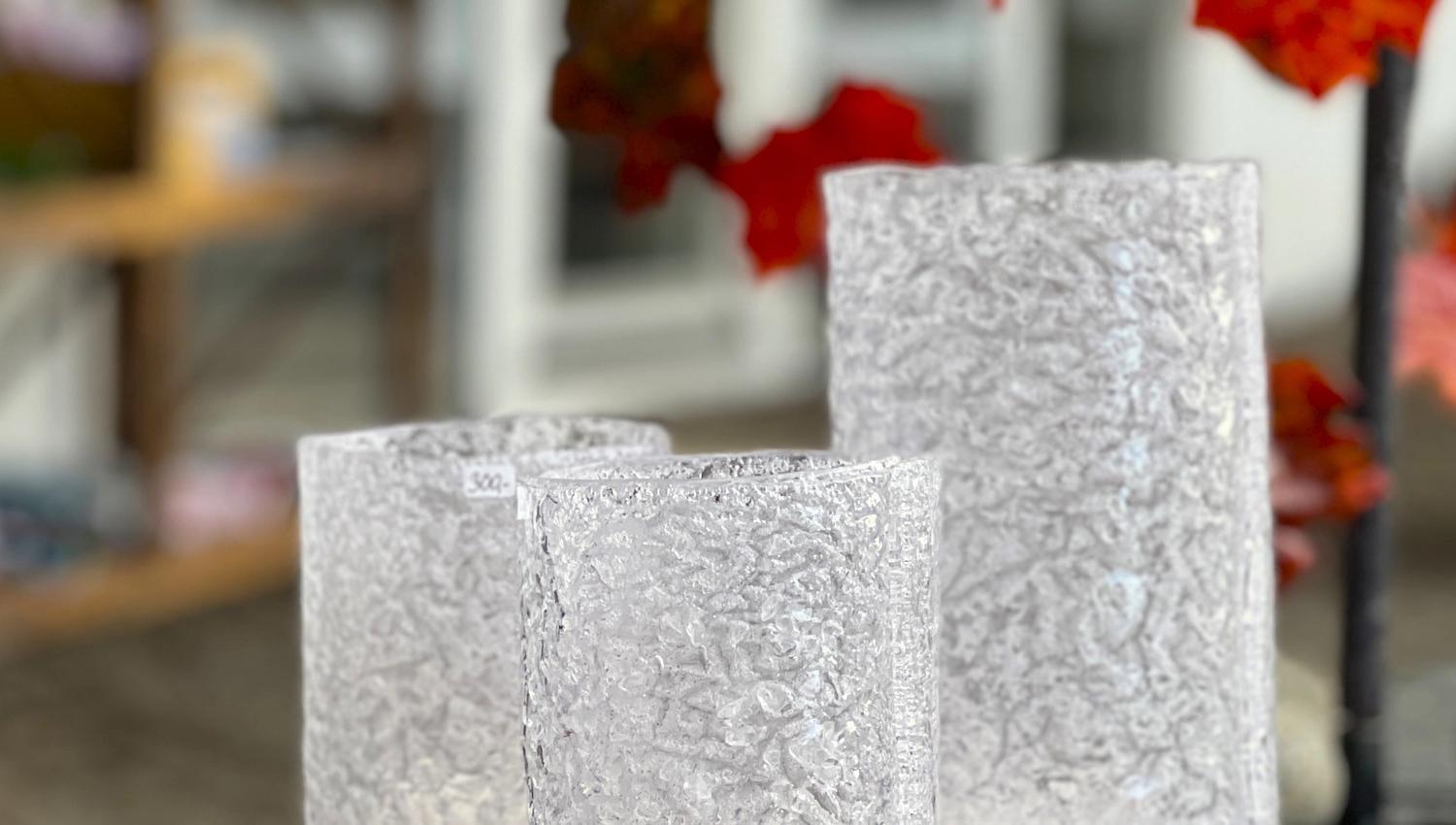 3 white glass vases by Margrethe Oleivsgard