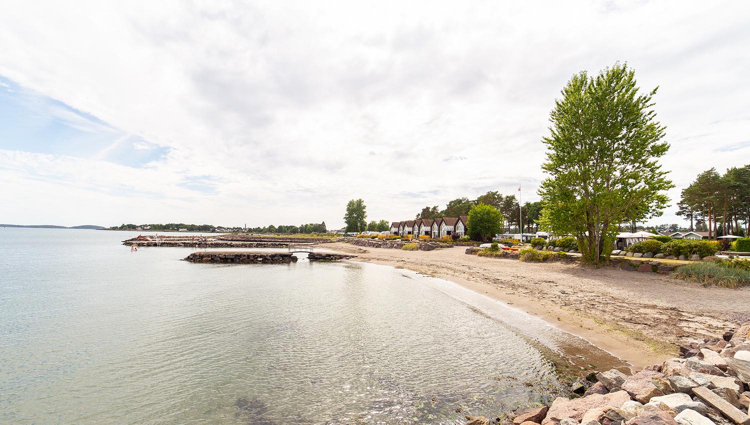 Own beach at Furustrand cabins and camping