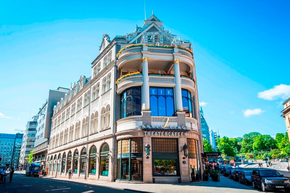 Street view Hotel Continental, Oslo. 19th century architecture. Photo
