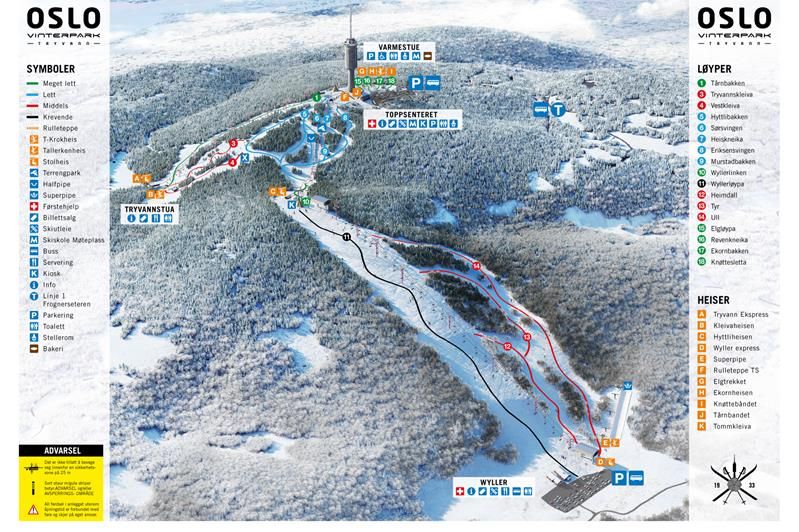 map of Oslo Winter Park with the different slopes