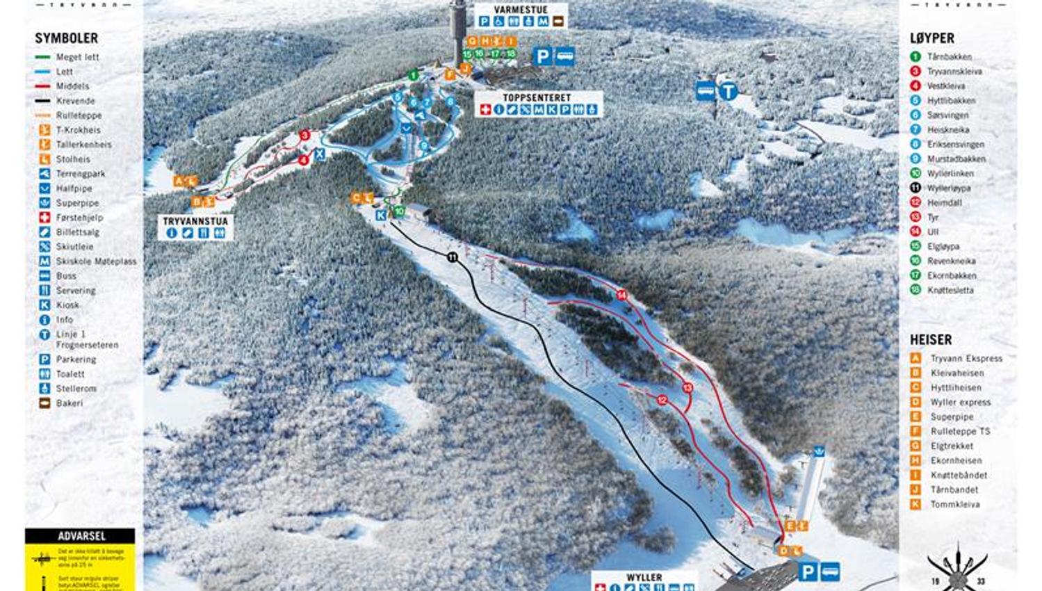 map of Oslo Winter Park with the different slopes