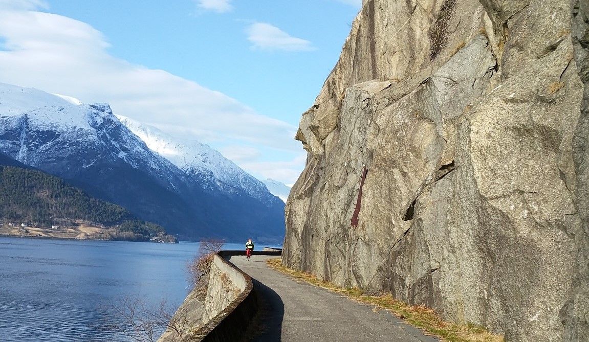 Cycling road along the Hardangerfjord – the iconic route between mountains and fjord near Stana Farm.