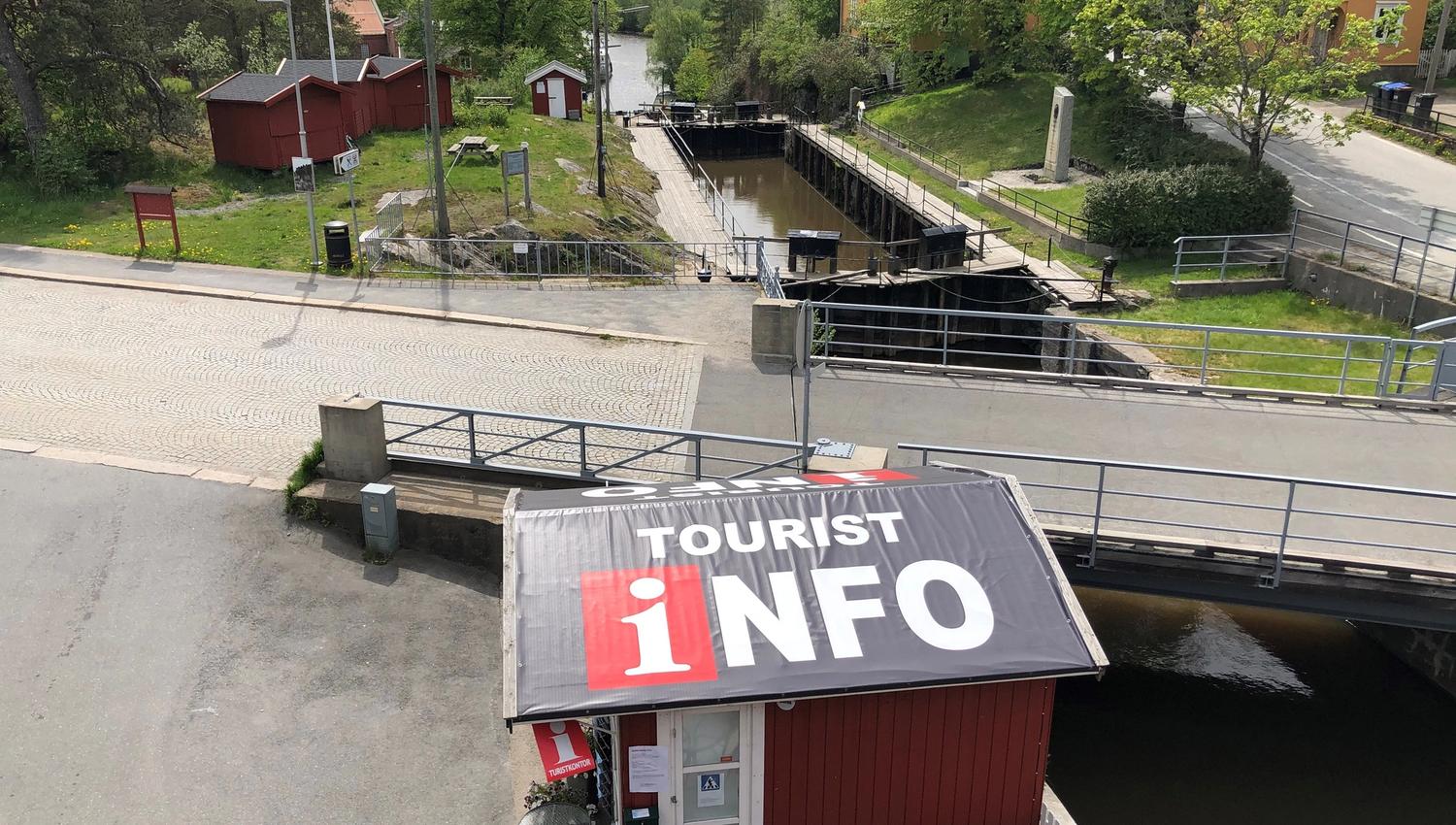 The tourist information before the season seen from the air - calm before the storm