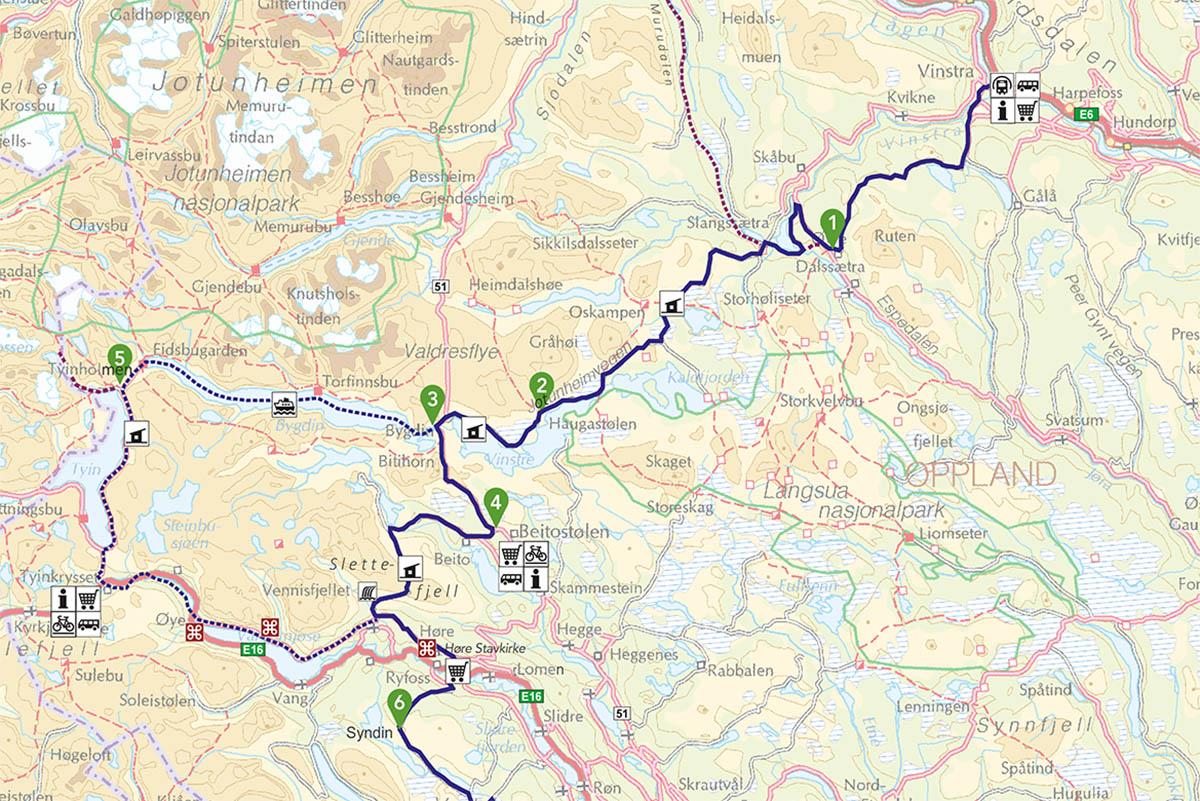 Overview map of the northern part of Mjølkevegen