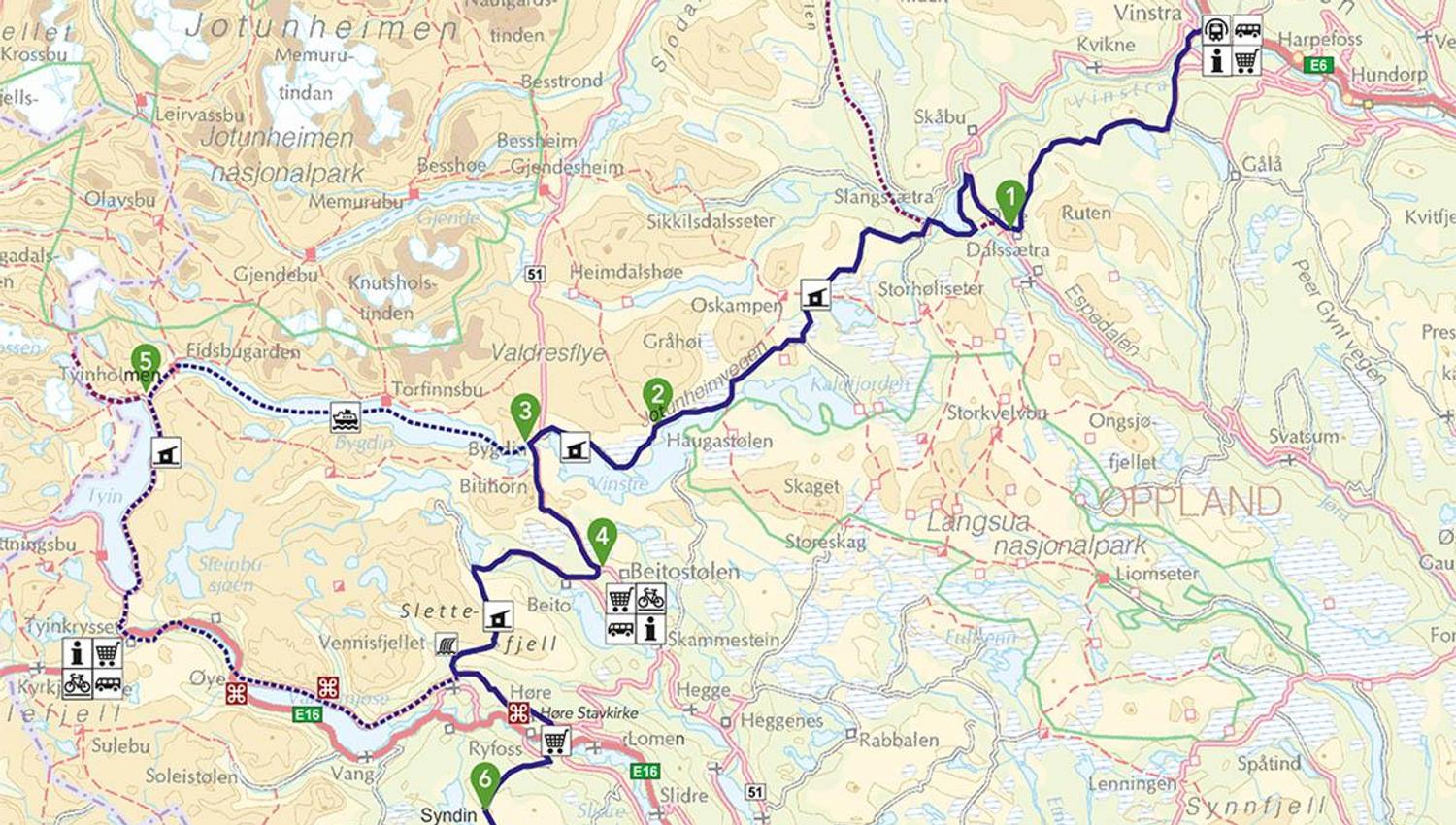 Overview map of the northern part of Mjølkevegen