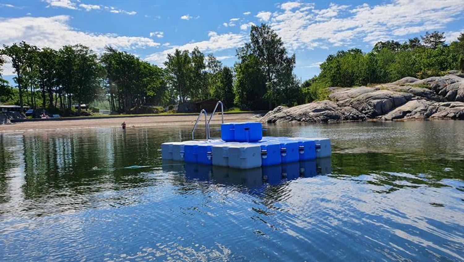 beach with swimming platform