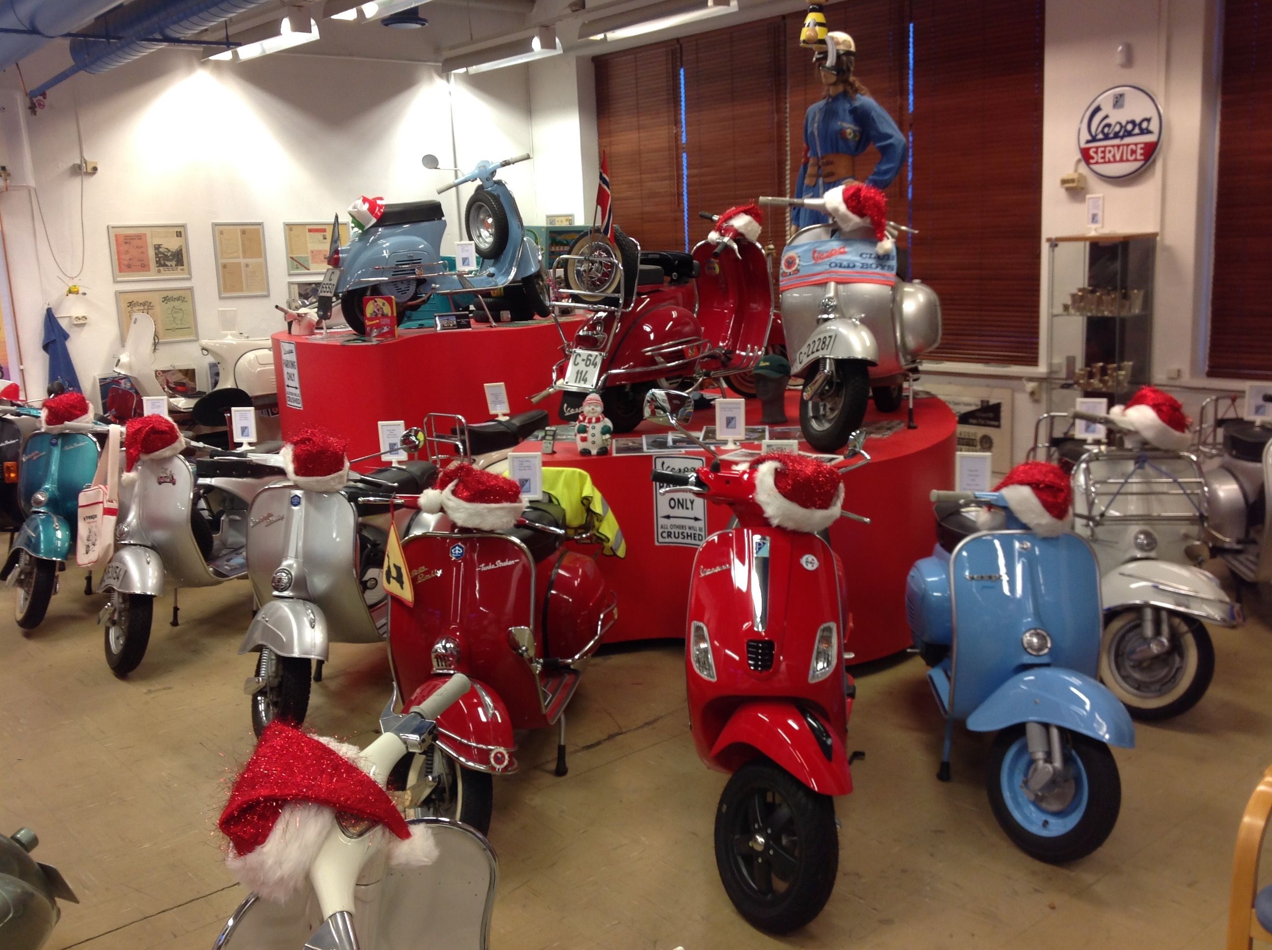 Red and colorful Vespa motor bikes
