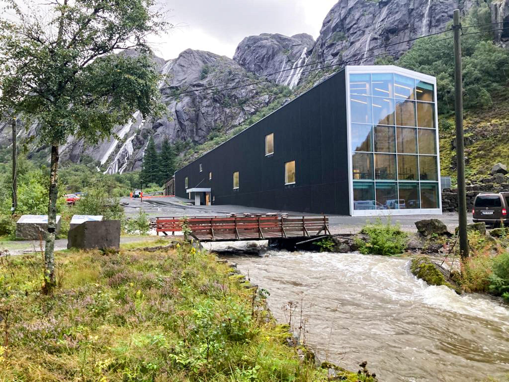 In the bottom of the fjord with steep mountain walls outside