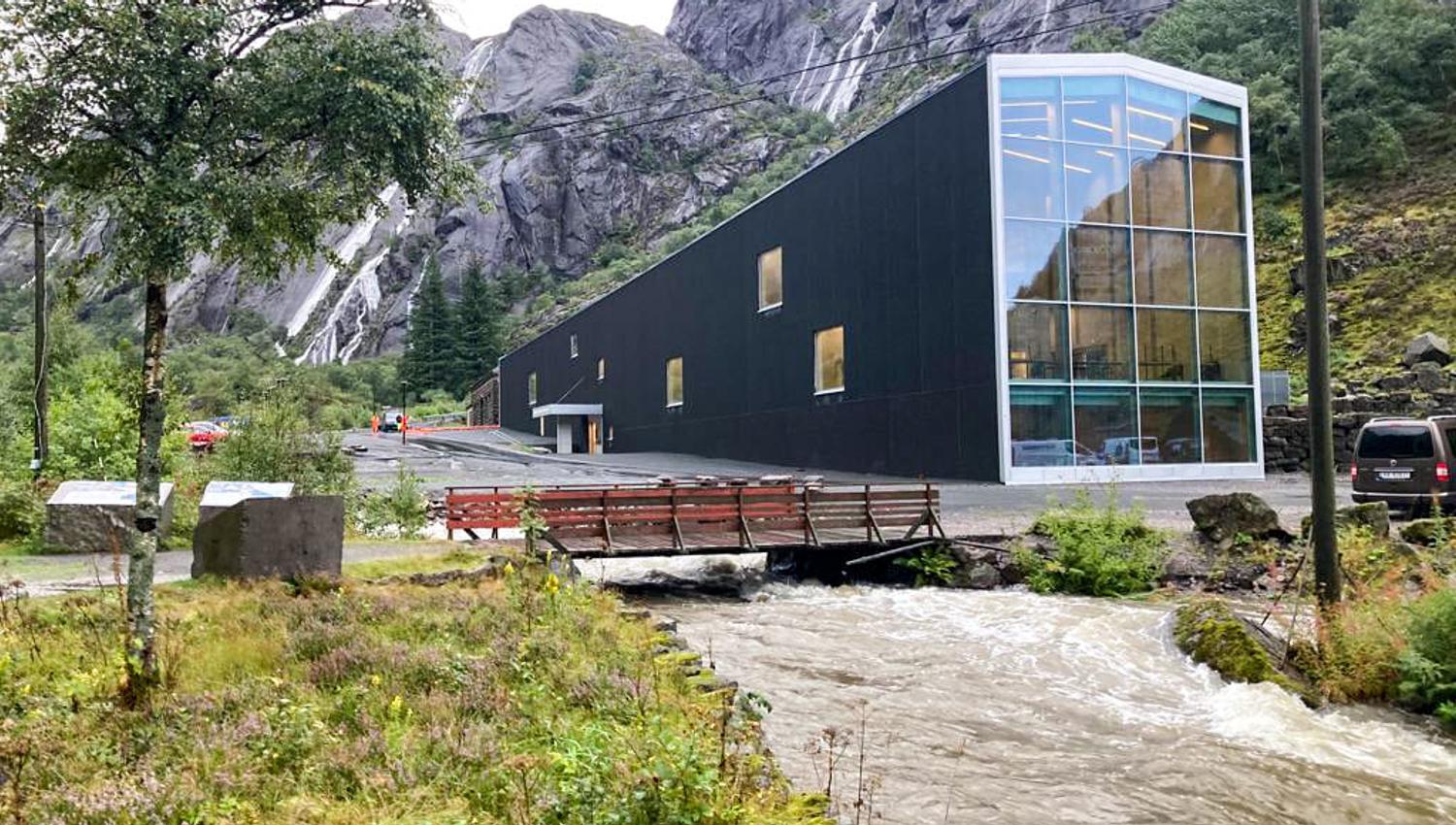 In the bottom of the fjord with steep mountain walls outside